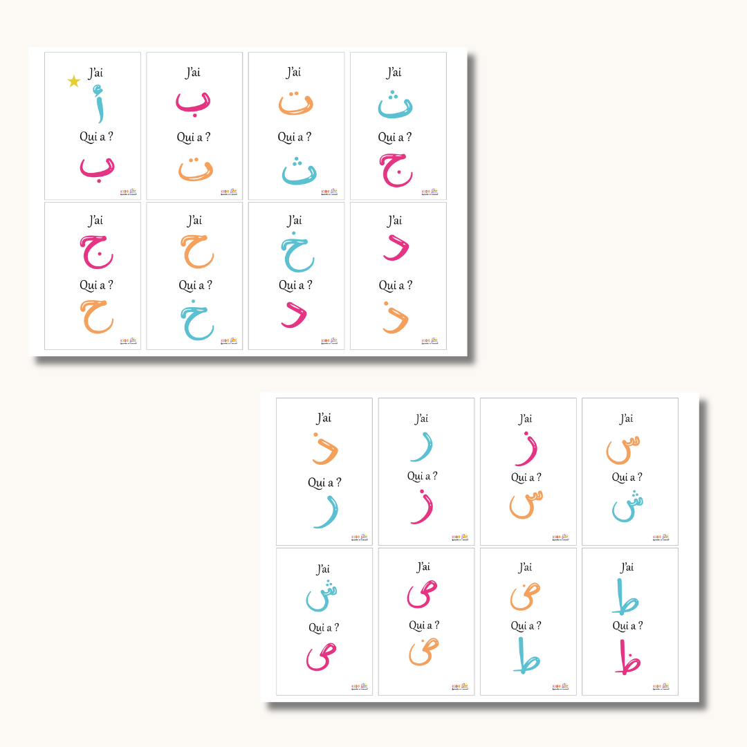 Jeu de cartes « J'ai… Qui a ? » - Alphabet Arabe